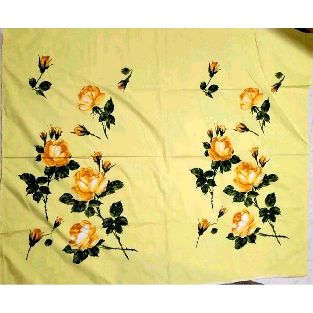 Yellow Roses Tablecloth Vintage 49”x42” Handmade from Flat Sheet Bright Colors